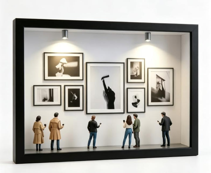 DIY Mini Museum Bilderrahmen Set, Schwarzer Rahmen 22,7x31 | 7 Mini-Fotorahmen, 8 Miniatur-Figuren 2