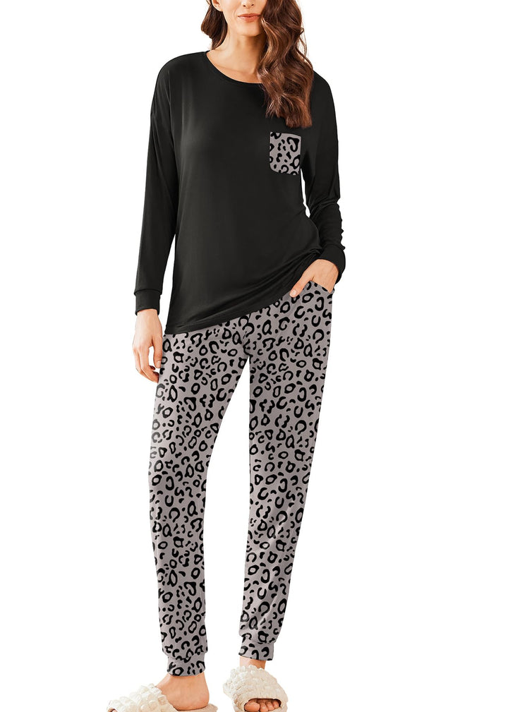 Ekouaer Schlafanzug Damen Lang Zweiteiler Pyjama Langarm Warm Pyjama Set Weich Nachtwäsche Kariert,