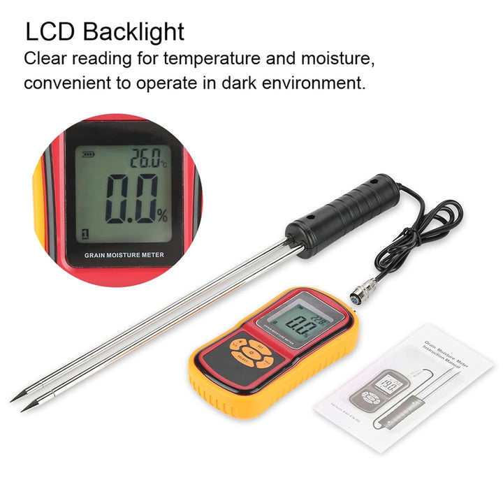 Oumefar Digital LCD Tragbares Getreide-Feuchtigkeits-Testkit Temperaturmessgerät für Weizenreis Mais
