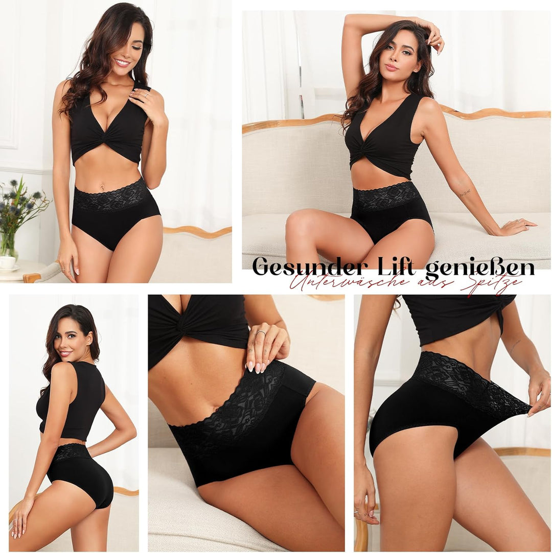 Wealurre Unterhosen Damen, Unterwäsche Frauen Baumwolle Hohe Taille Slip Damen Unterwäsche Spitze 5e