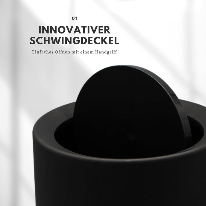 Nell 8L Mülleimer Bad Schwarz Matt mit Schwingdeckel – Perfekt als eleganter Kosmetikeimer, Ideal au