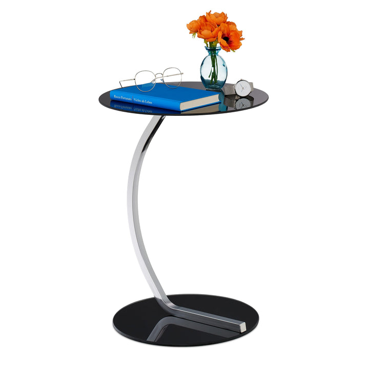 Relaxdays Beistelltisch, rund, für Wohnzimmer, modernes Design, Glas &amp; Stahl, H x D: 55 x 40 cm, Cou