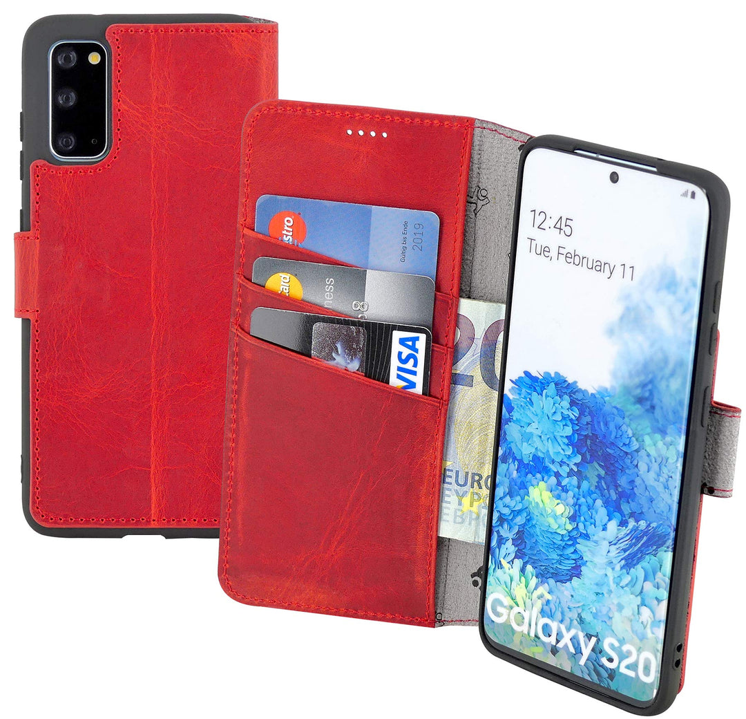 Suncase Book-Style Hülle kompatibel mit Samsung Galaxy S20 Leder Tasche (Slim-Fit) Lederhülle Handyt