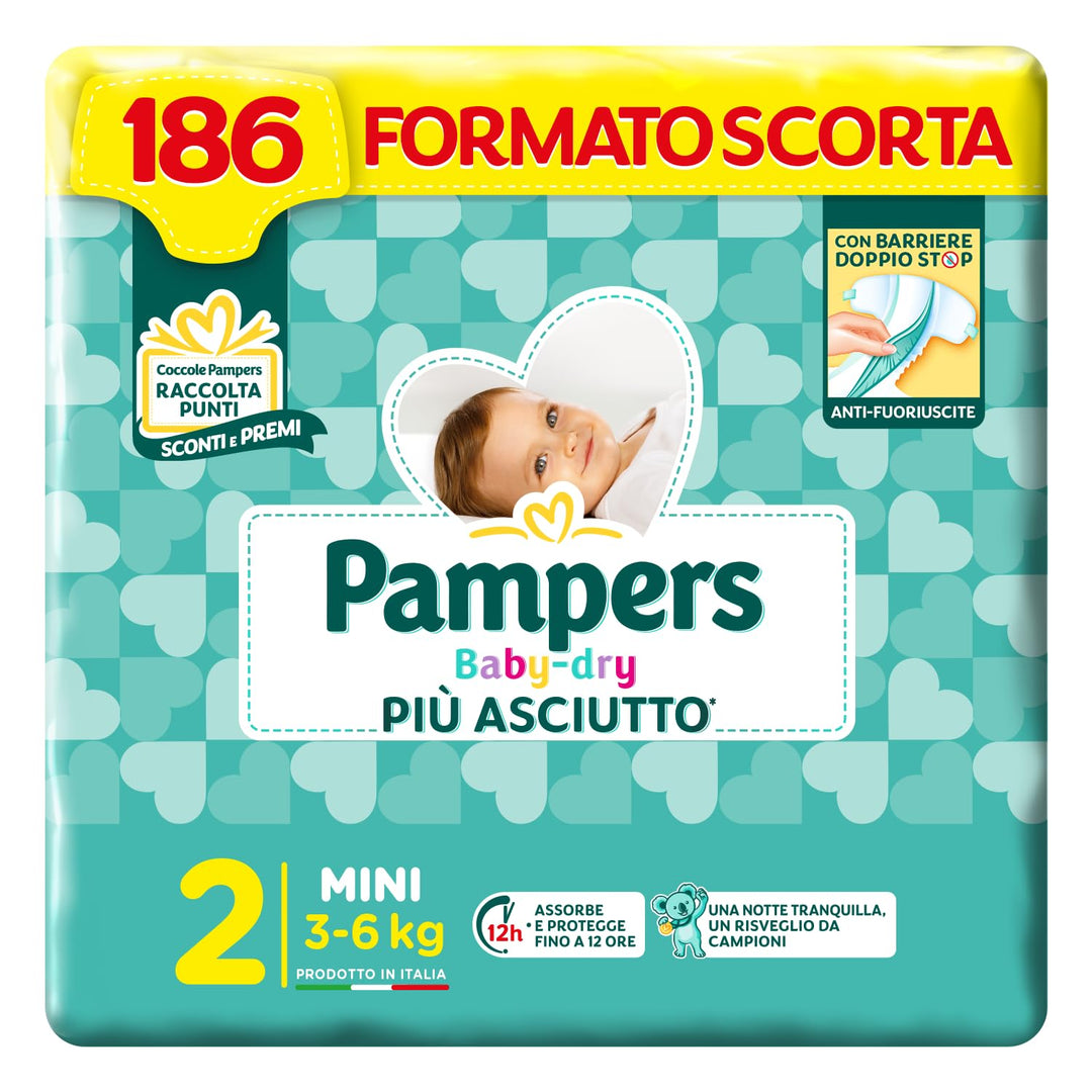 Pampers Baby Dry Mini, 186 Windeln, Grösse 2 (3-6 kg) Baby Dry Mini Karton 62X3, Baby Dry Mini Karto