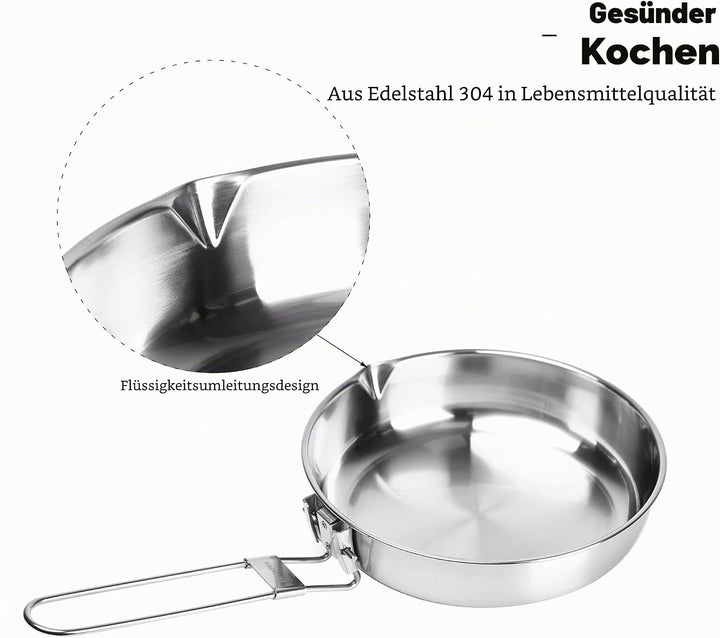 Fire-Maple Edelstahl Camping-Bratpfanne 1,4L Tragbares Kochgeschirr für Steak und Ei Omelettenpfanne
