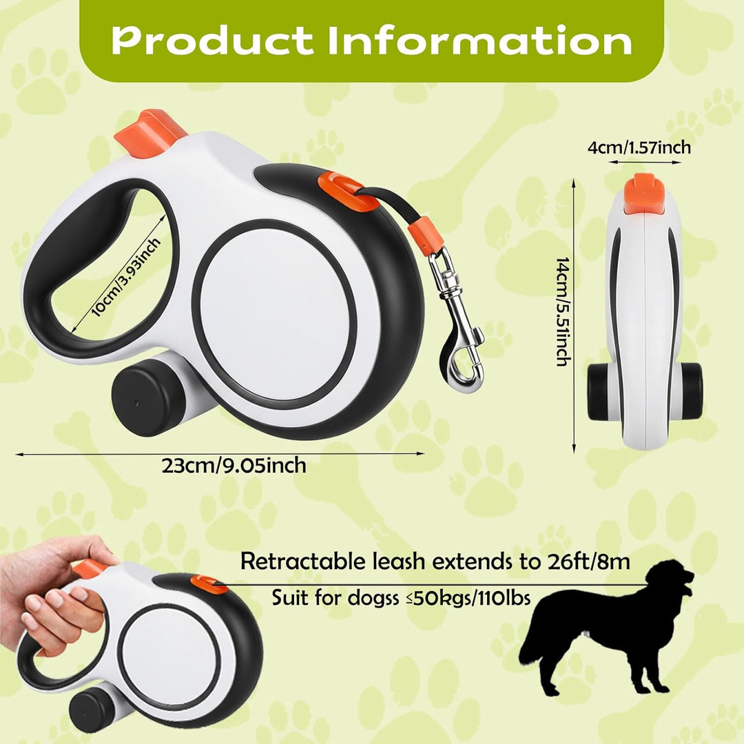 Hundeleine 8m, Robuste Rollleine für Hunde bis 50kg/110lbs, Flexileine mit Bequemen Griff & Kotbeute