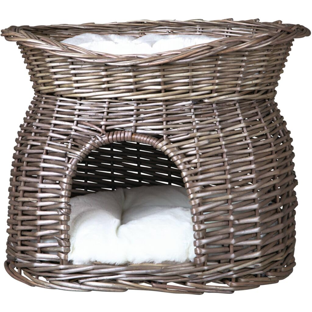 Trixie 2873 Weidenkorb mit Liegedach und 2 Kissen, 54 × 43 × 37 cm, grau grau 54 × 43 × 37 cm, grau