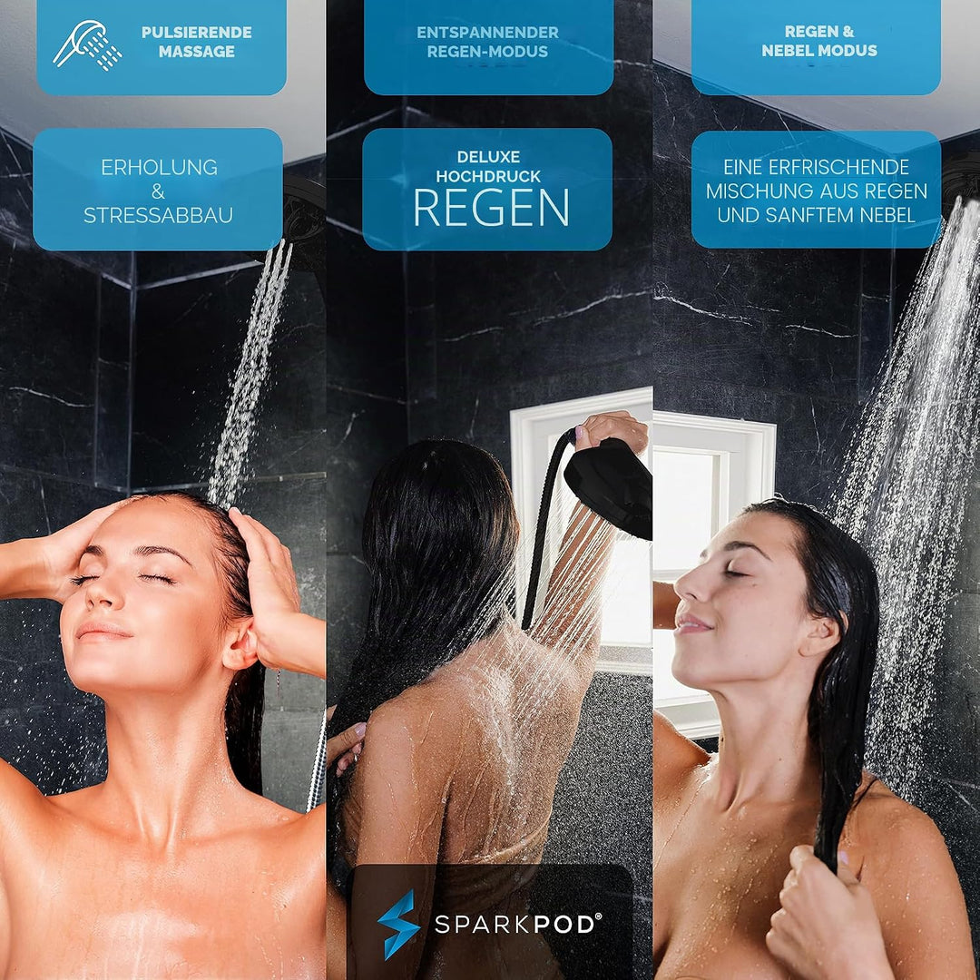 Sparkpod 10-Setting High Pressure Shower Head - Luxury 5" High Flow Hand Held Shower Head with High