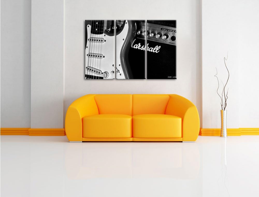 Pixxprint E-Gitarre Verstärker als Leinwandbild/Grösse: 3 Teilig (120x80 cm) cm/Wandbild/Kunstdruck/