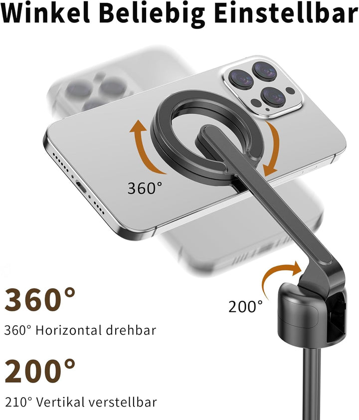 TONEOF 173cm Magnetisches Selfie Stick Stativ, Stark Magnetischer Aluminium Halter für Magsafe, 360°