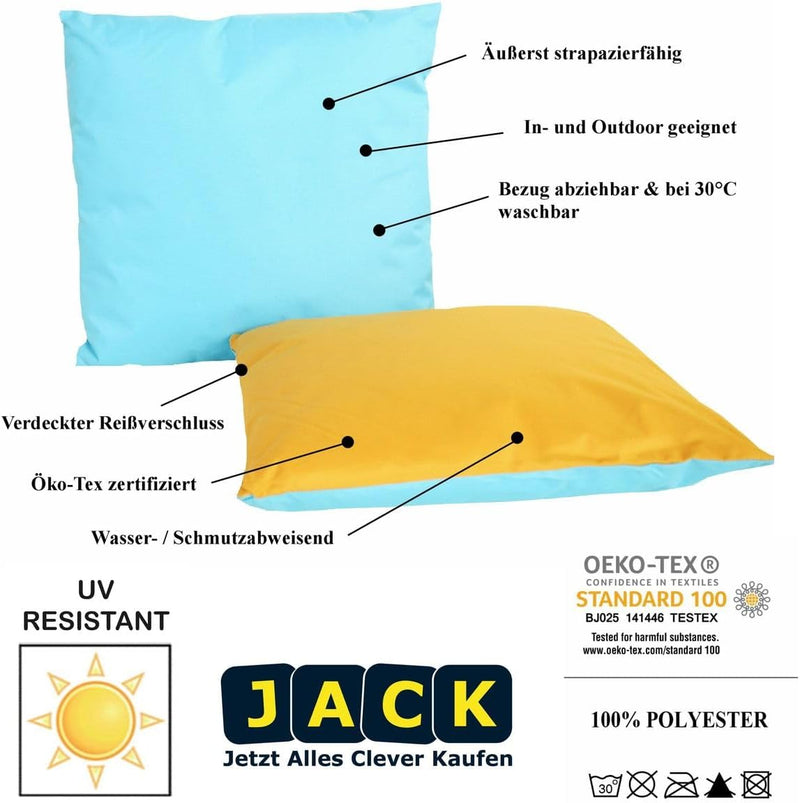 JACK 4X 2-farbiges Wende Outdoor Lounge Kissen 45x45cm Dekokissen inkl. Füllung Wasserfest Sitzkisse