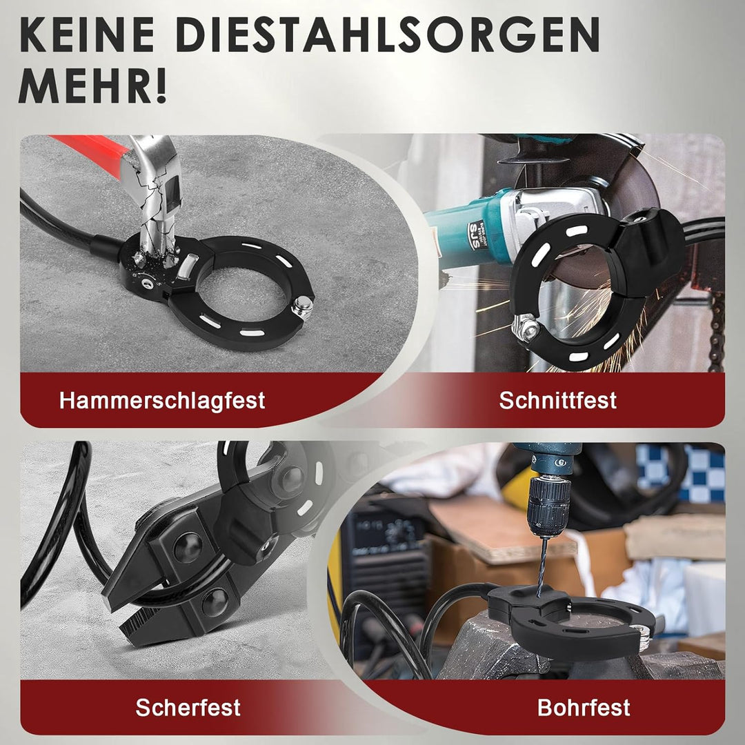 E Scooter Schloss, 120CM Schloss für E Scooter, Handschellenschloss mit Schlüssel, 14MM Dickes Kabel