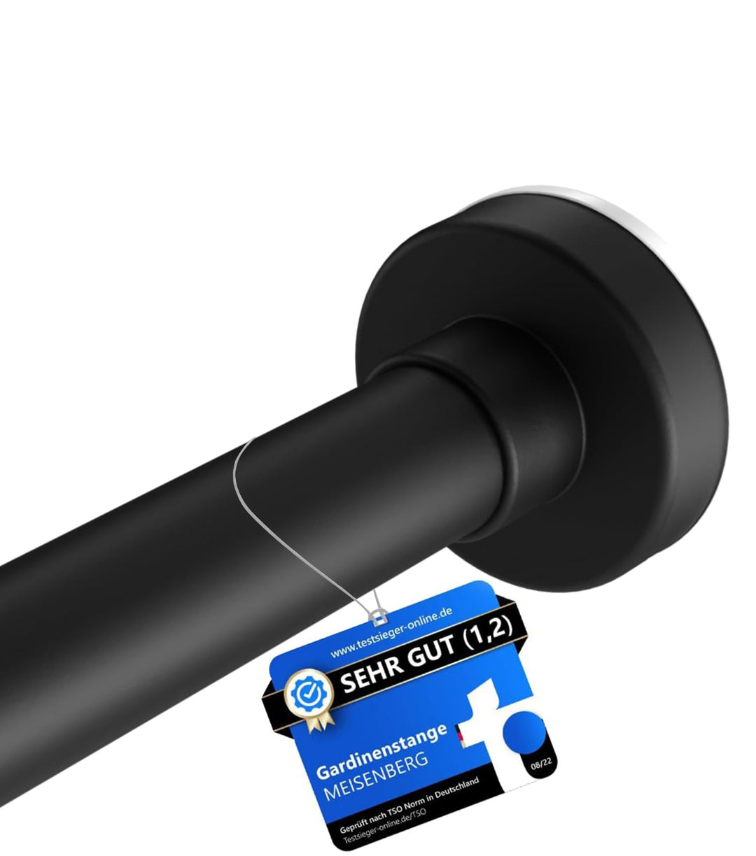 MEISENBERG Vorhangstange ohne Bohren 50-80cm - Gardinenstange zum Klemmen - Schwarz - Spannstange Au