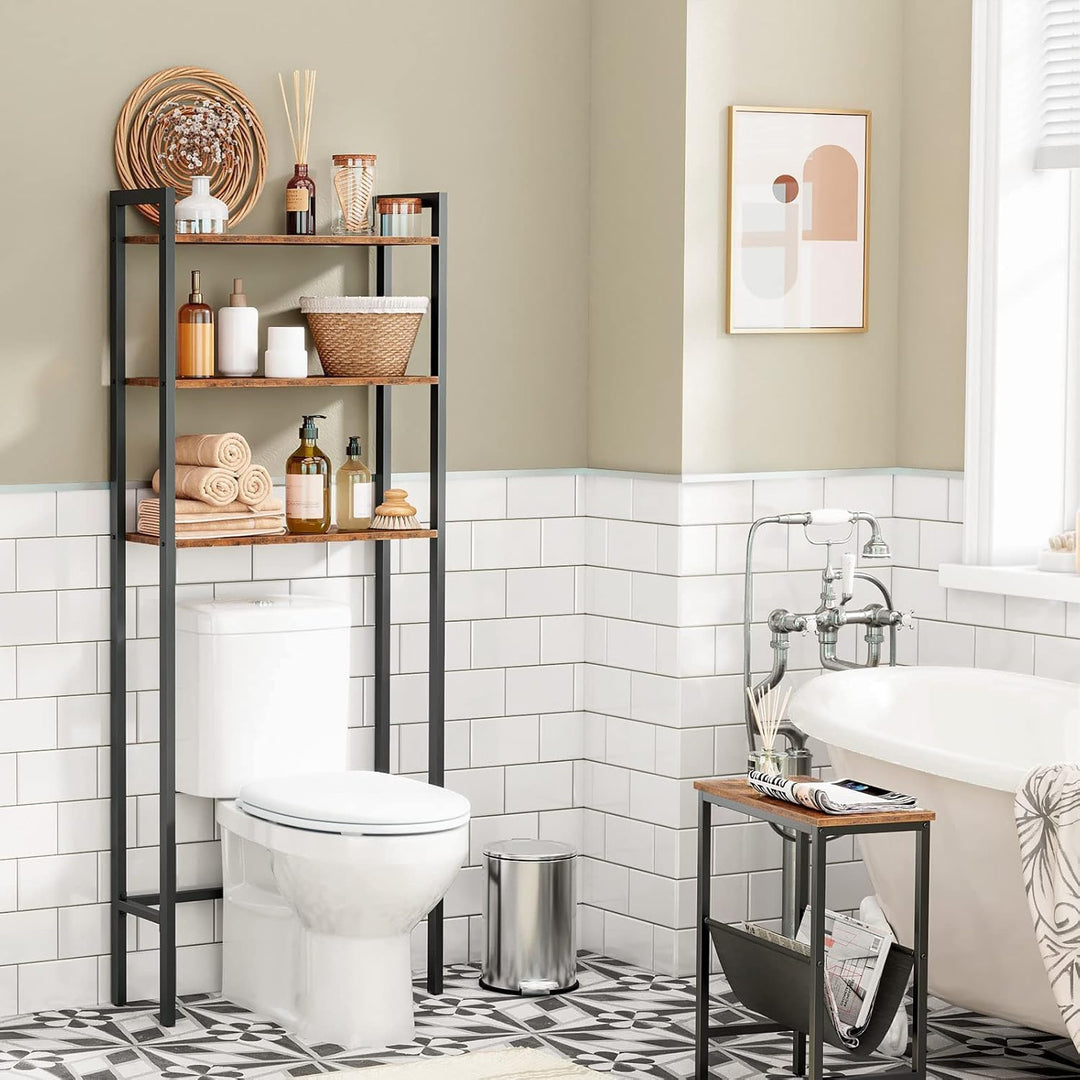 HOOBRO Toilettenregal, Badezimmerregal mit 3 Ablagen, industrielles Multifunktionsregal im Retro-Sti
