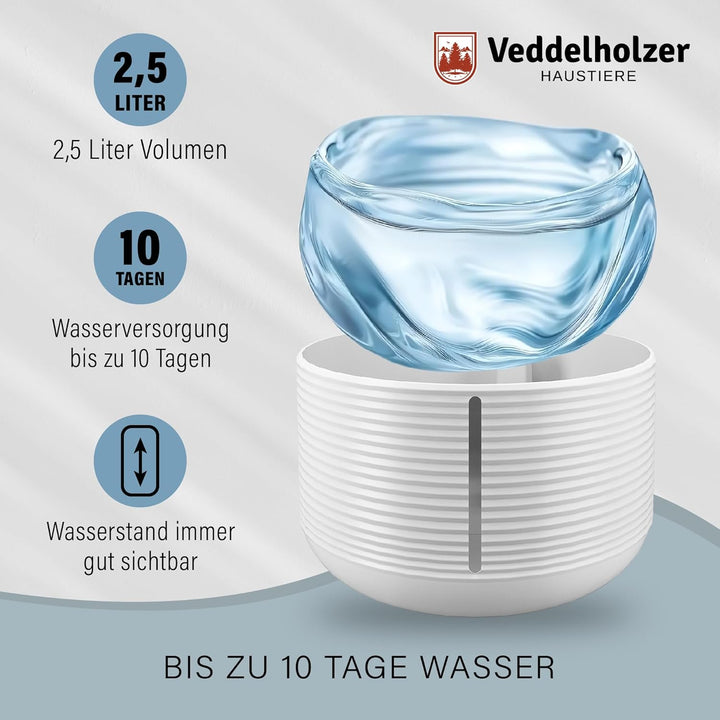 Veddelholzer 2,5 Liter stylischer automatischer Katzenbrunnen mit eingebauter LED- Anzeige- BPA frei