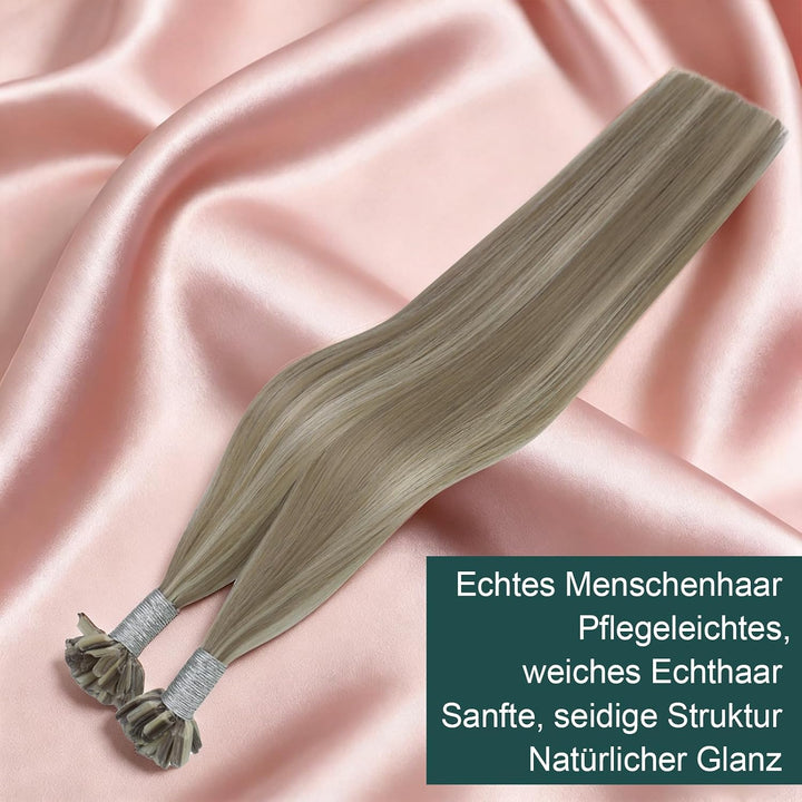 Easyouth Extensions Echthaar Bondings Blond Highlights Echthaar Extensions Bondings Hellbraun Platin