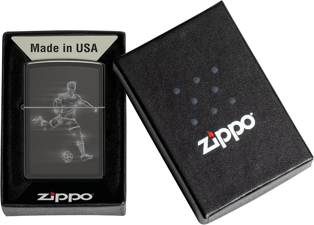Zippo Sturmfeuerzeug - Soccer Player in Action, High Polish Black, Photo Image - Nachfüllbar - Wiede