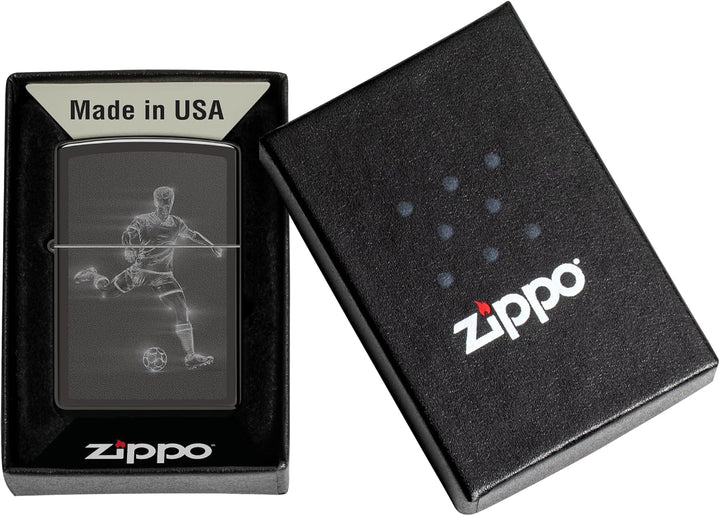 Zippo Sturmfeuerzeug - Soccer Player in Action, High Polish Black, Photo Image - Nachfüllbar - Wiede