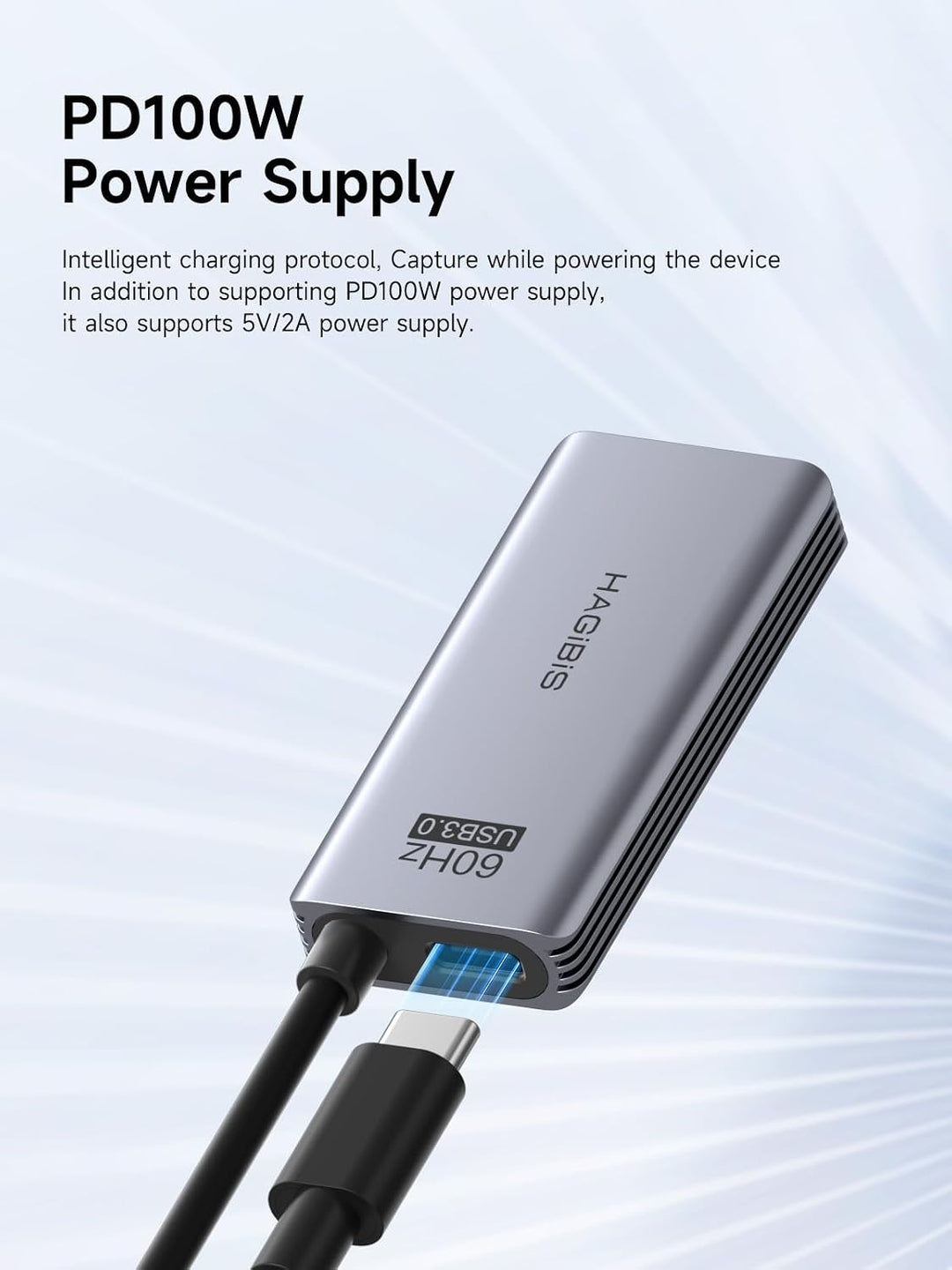Hagibis USB 3.0 Video Capture Card with 100W PD HDMI to USB/USB C 1080P HD 60fps Live and Record Vid