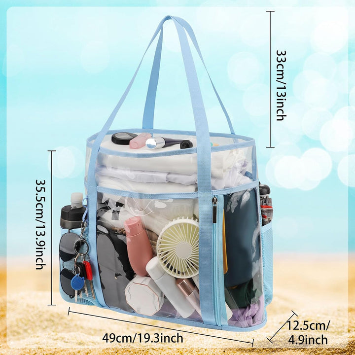 TINYAT Grosse transparente Tragetasche für Damen, transparent, Netzstoff, Strandtasche, Schultertasc