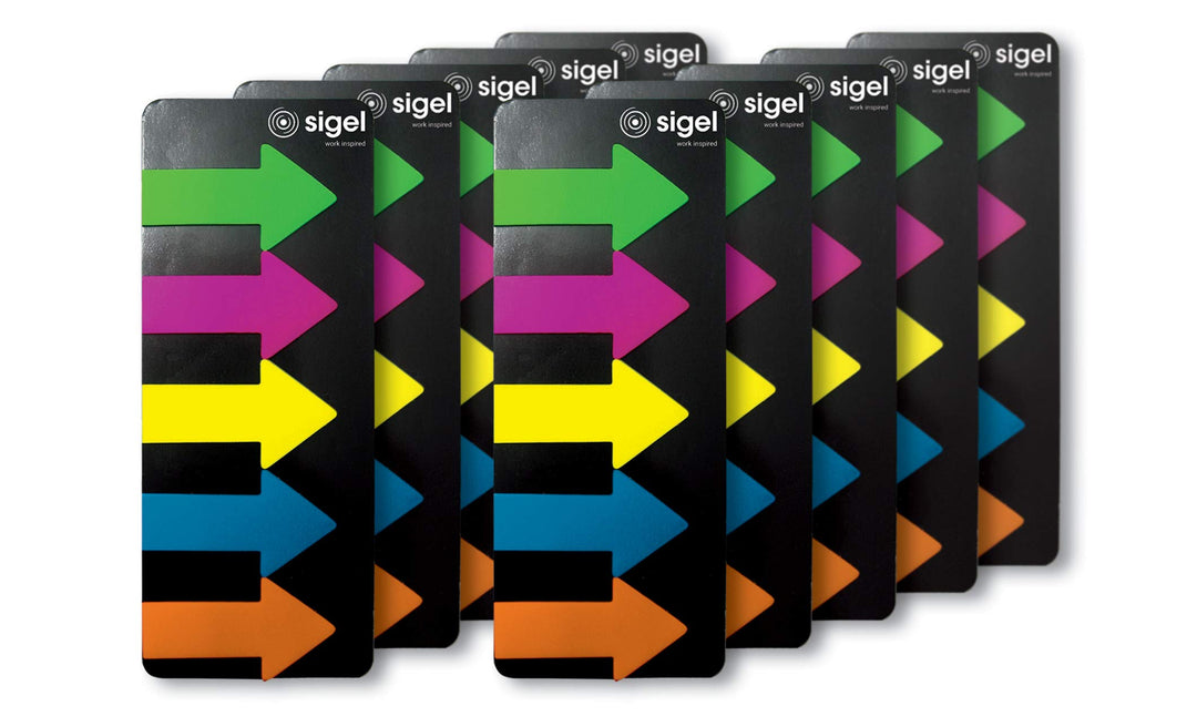 SIGEL HN600/10 Haftmarker Pfeile, 10 Stück á 125 Streifen im Format 25 x 45 mm, grün, blau, pink, ge