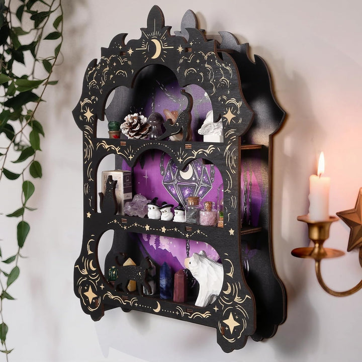 Regal Wand, Esoterisches Wandregal Zimmer Deko Aesthetic, Lila Schreibtischregal, Kleines Regal Holz