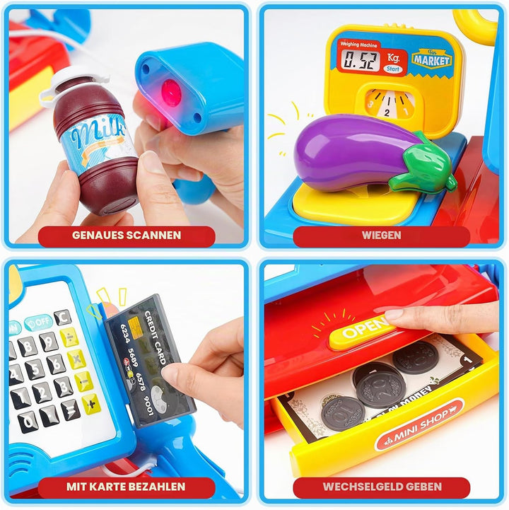 Dreamon Kasse Kinder Spielzeug, Spielkasse Kinderkasse Mit Scanner Und Sound Kaufladen Zubehör Rolle