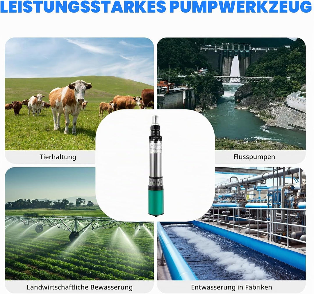 24V Edelstahl Tauchpumpe, 320W 5m³/h 25m Tiefbrunnenpumpe mit 16m Kabel für Landwirtschaft Haus Gart