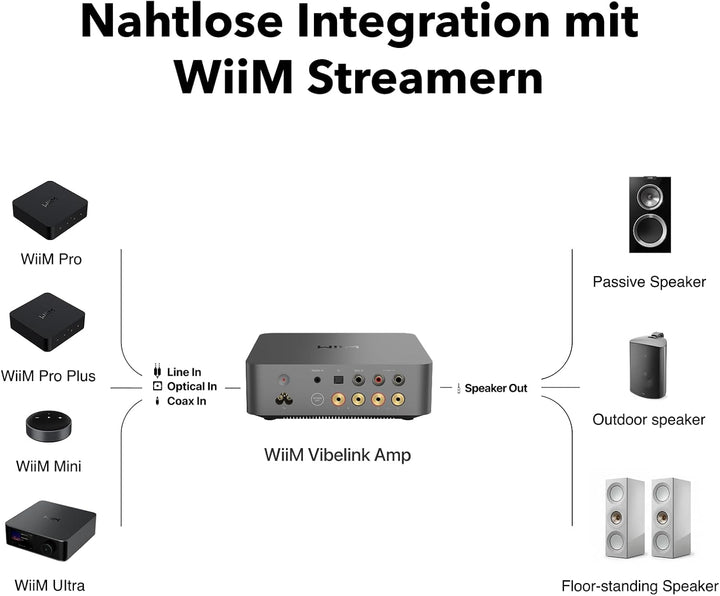 WiiM Vibelink Amp | 100W Leistung Verstärker mit Premium ESS 9039Q2M DAC und TI TPA3255 | Kompatibel