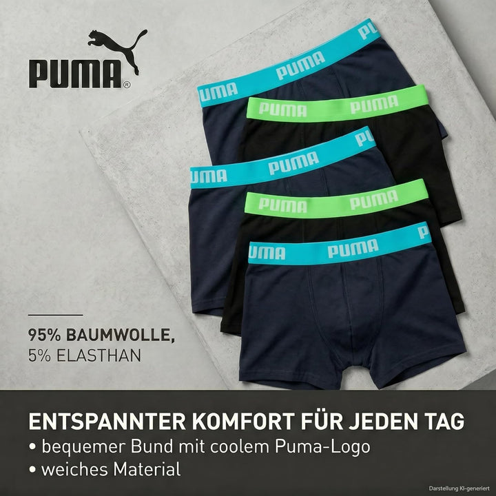 PUMA Boy's Boxer (Pack of 5) 170-176 Blau, 170-176 Blau