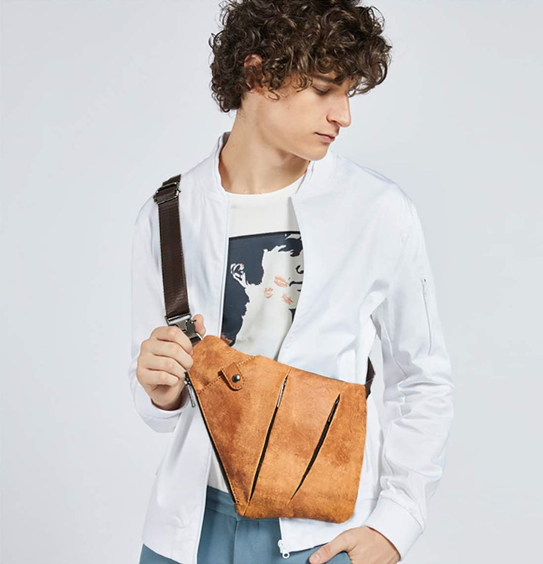 FANDARE Neu Brusttasche Segmentiert Schultertasche Herren Sling Bag Leder Crossover Rucksack Umhänge