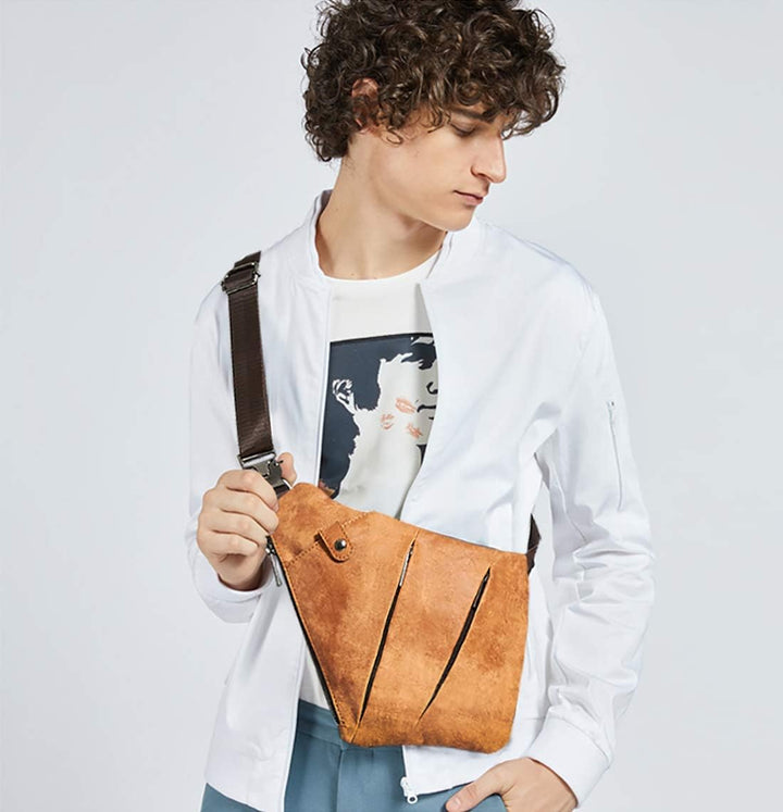 FANDARE Neu Brusttasche Segmentiert Schultertasche Herren Sling Bag Leder Crossover Rucksack Umhänge