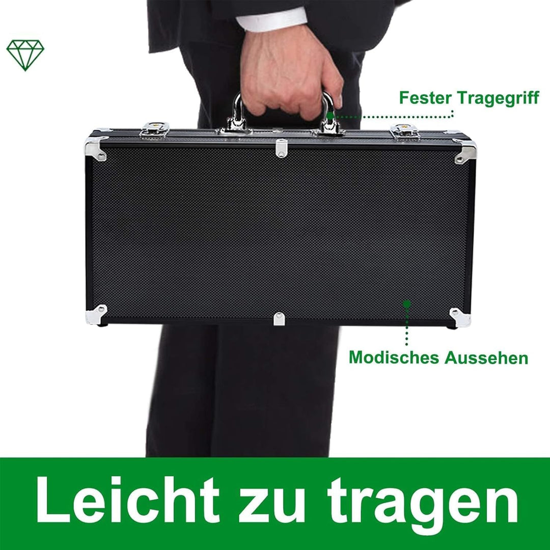 AufuN Pokerkoffer 500 Chips Laser Pokerchips 12 Gramm Metallkern, inkl. 2X Pokerdecks, 5X Würfel, De
