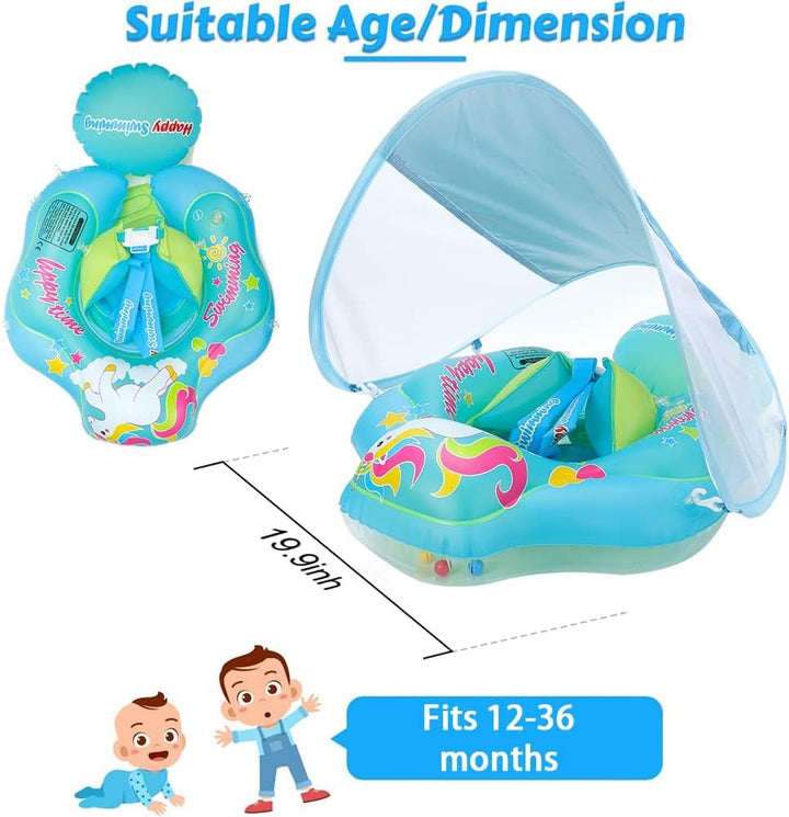 Baby Schwimmring mit Sonnendach Abnehmbaren,Schwimmring mit Sonnenschutz Verstellbare,Aufblasbarer S