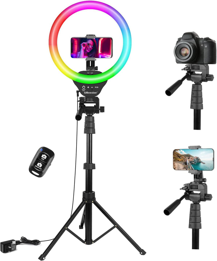 UBeesize 12 Zoll RGB Ringlicht Stativ mit Fernauslöser - Dimmbares Selfie Ringlicht für Selfie, Live