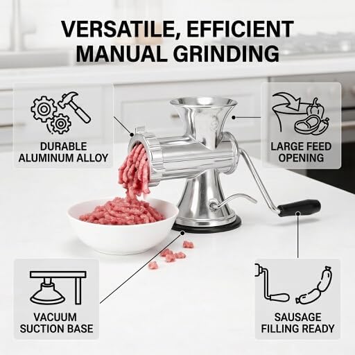 Manueller Fleischwolf aus Aluminiumlegierung, Handbetrieb mit Saugfuss, für Fleisch, Gewürze, Paprik