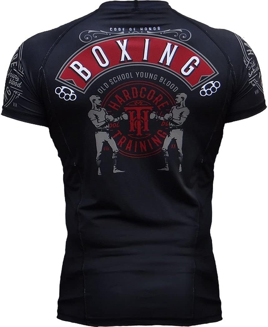 Hardcore Training Rash Guard Men's Round Kurze Ärmel Base Layer Kompressionsshirt Herren MMA Crossfi
