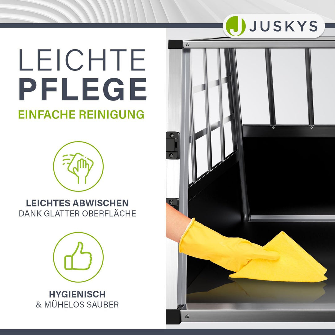Juskys Alu Hundetransportbox L-X - 65x91x69 cm - Auto Hundebox robust & pflegeleicht - Gittertür ver