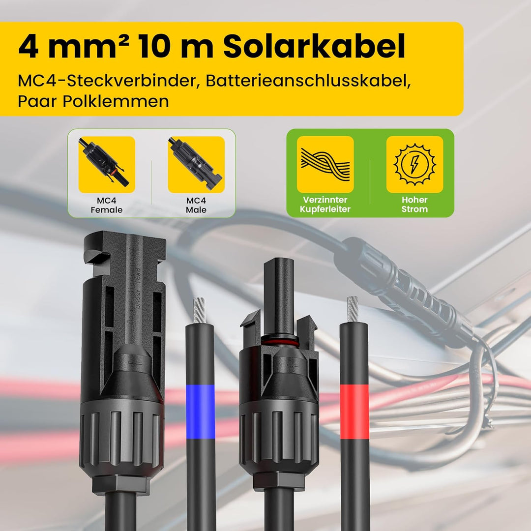 Offgridtec© Solar Connection Kit 3 4mm² - 10m Solarkabel + MC4 Steckverbindungen + Batterieverbindun