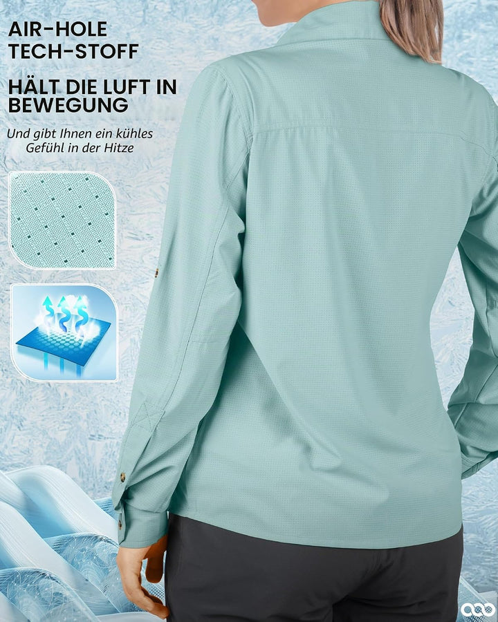 33,000ft Hemd Damen UPF50+ UV Schutz Outdoorhemd Schnelltrocknend Freizeithemd Langarm Funktionshemd