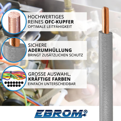 EBROM Aderleitung - Einzelader starr - PVC Leitung - Verdrahtungsleitung - H07V-U 2,5 mm² - 2,5 mm2