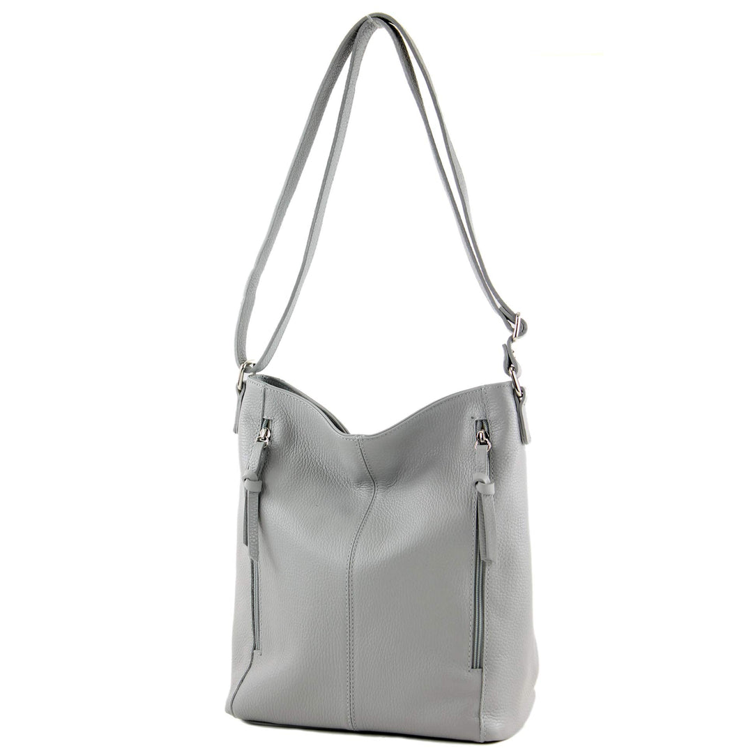 modamoda de - T195 - ital Umhängetasche Schultertasche aus Leder Telegrau, Telegrau