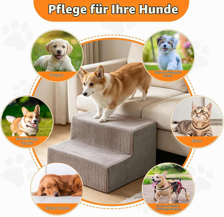 4 Stück Hunderampen für Treppen, rutschfeste Treppenhilfe für Hunde | Gefüllt mit Elastischem Schwam