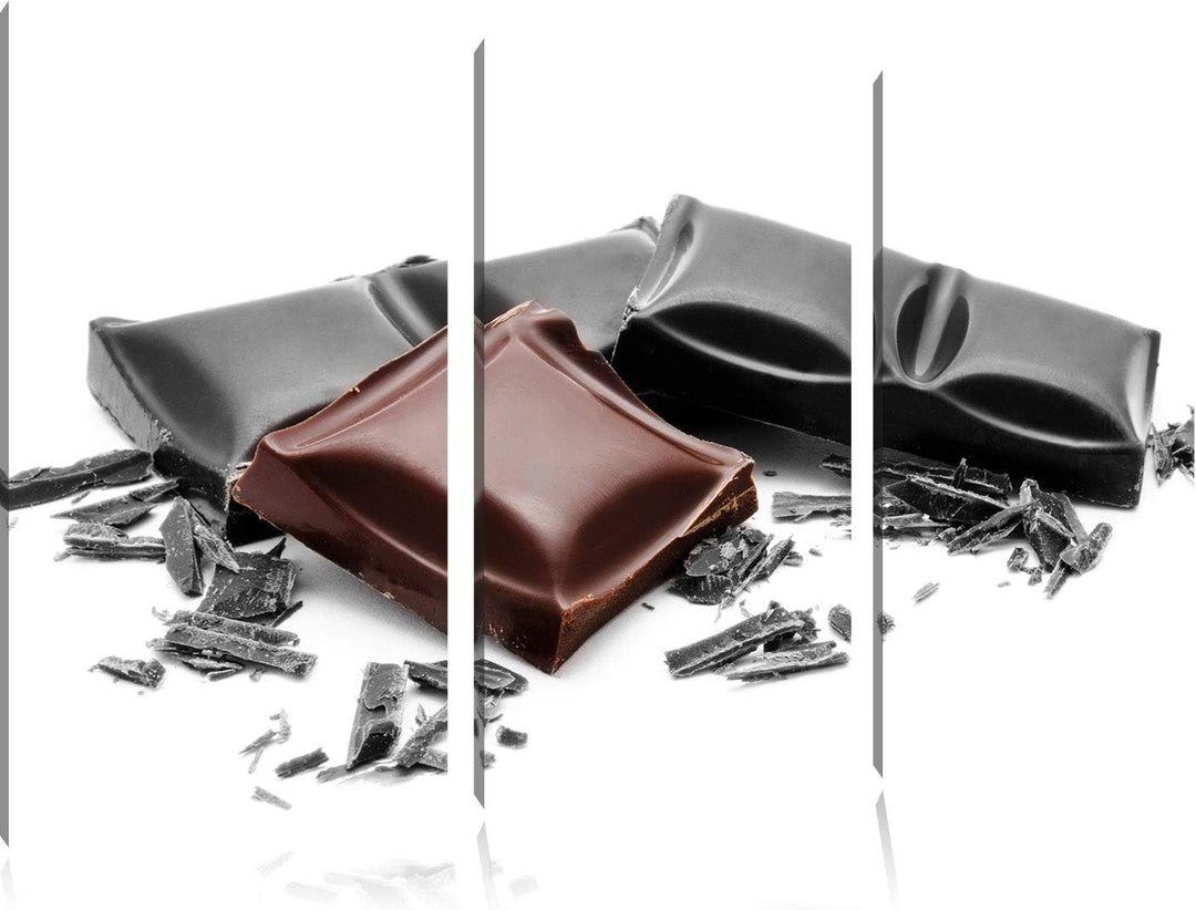 leckere Tafel Schokolade schwarz/weiss 3-Teiler Leinwandbild 120x80 Bild auf Leinwand, XXL riesige B