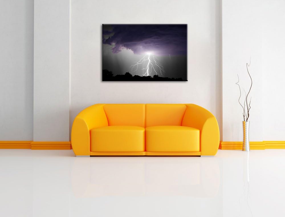 Gewitter über Häusern schwarz/weiss Format: 100x70 auf Leinwand, XXL riesige Bilder fertig gerahmt m