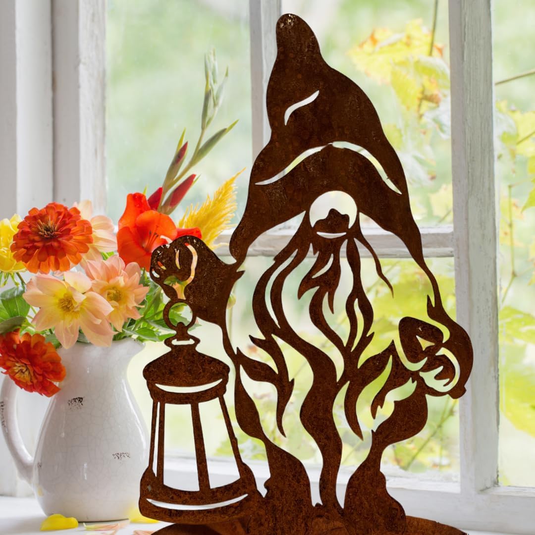 Terma Stahldesign Rostfigur Gartenfigur Zwerg 40 cm Winterzwerg Wichtel tolle gartendeko aus Rost-Me