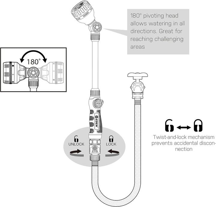 Eden 94620 PRO Robuster Bewässerungsstab aus Metall für Gartenschlauch mit Schnellverbindung, Starte