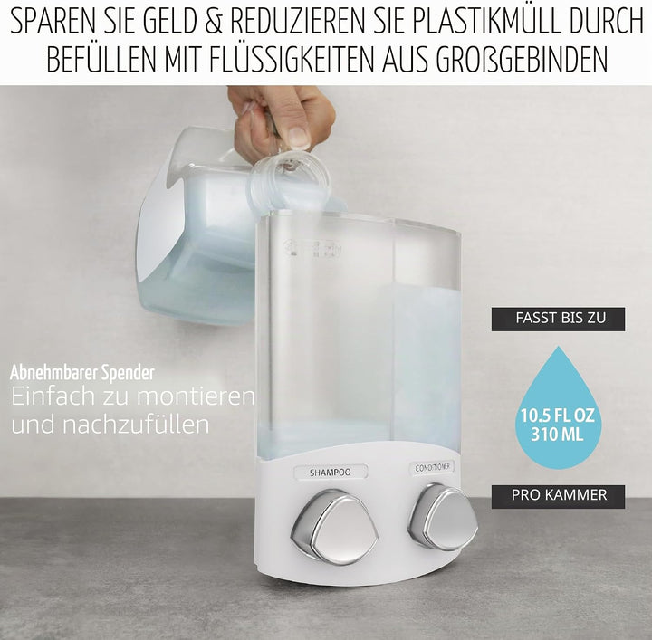 Better Living Seifen-, Duschgel- und Shampoo-Spender, in Chrom-Finish, weiss, 2-Chamber Weiss 2-Cham