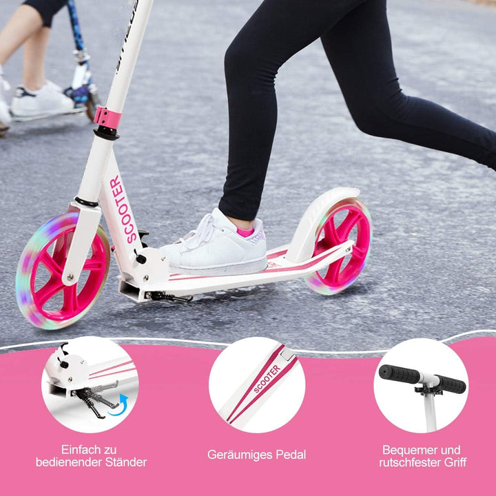 GOPLUS Scooter Kinder, Cityroller aus Aluminium bis zu 100kg, Kickscooter mit Schultergurt & LED Räd