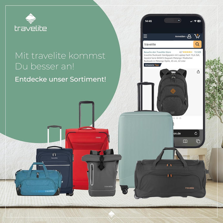 Travelite Handgepäck Rucksack, Laptop Rucksack 15,6 Zoll, WORKFLOW Reiserucksack aus recyceltem Mate